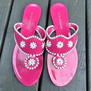 Jack Rogers Womens Jelly Thong Sandals Pink White Overcast Stitch Flowers US 11